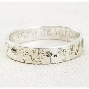 Wildflower engraved silver band, Various sizes